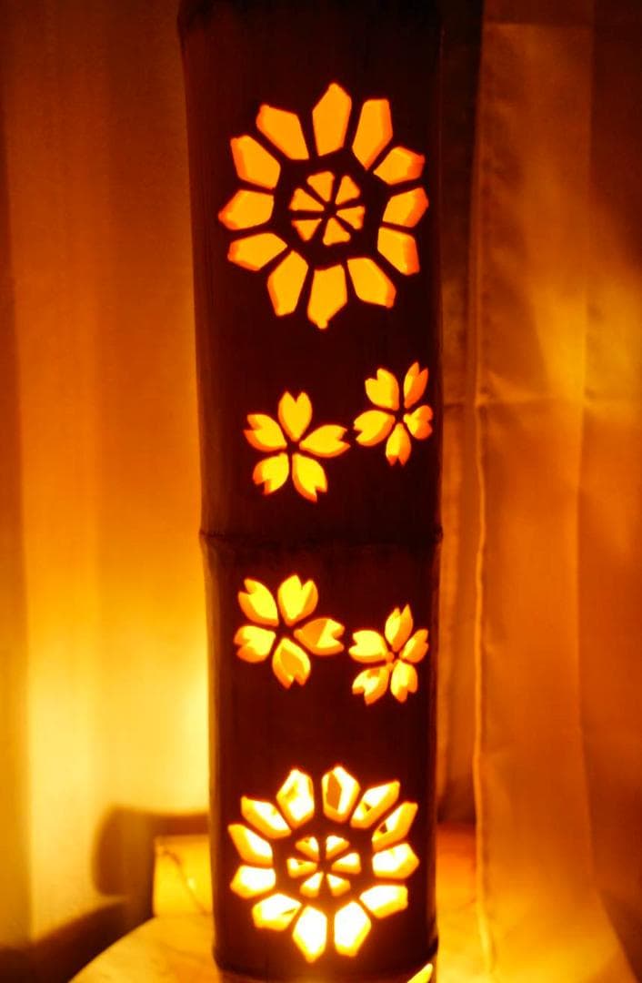 竹あかり・竹灯籠・竹灯篭・竹ランプ   両面彫り～～ 癒しの灯り★結晶★～～