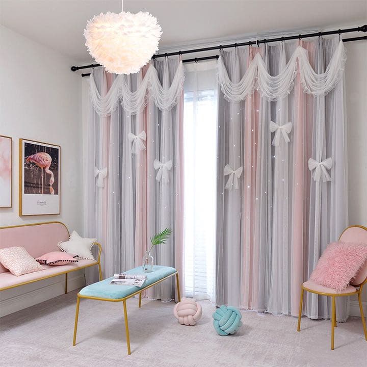 姫様カーテン　可愛いカーテン　二層カーテン   一体型カーテン