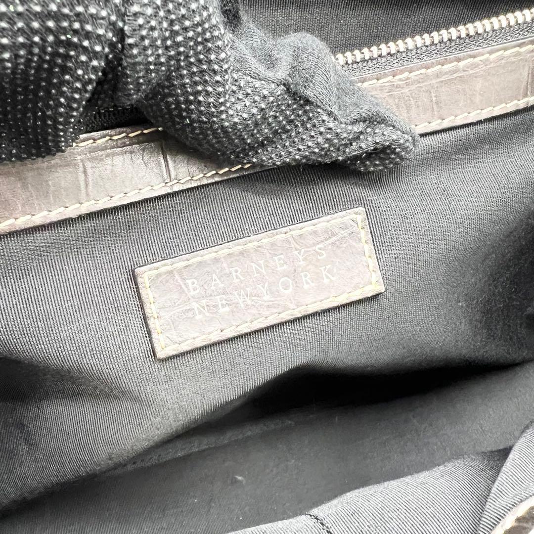 美品✨バーニーズニューヨーク　トートバッグ　クロコ型押し　レザー　濃茶　A4