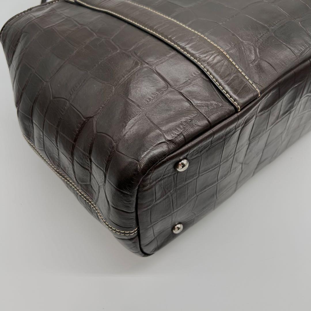 美品✨バーニーズニューヨーク　トートバッグ　クロコ型押し　レザー　濃茶　A4