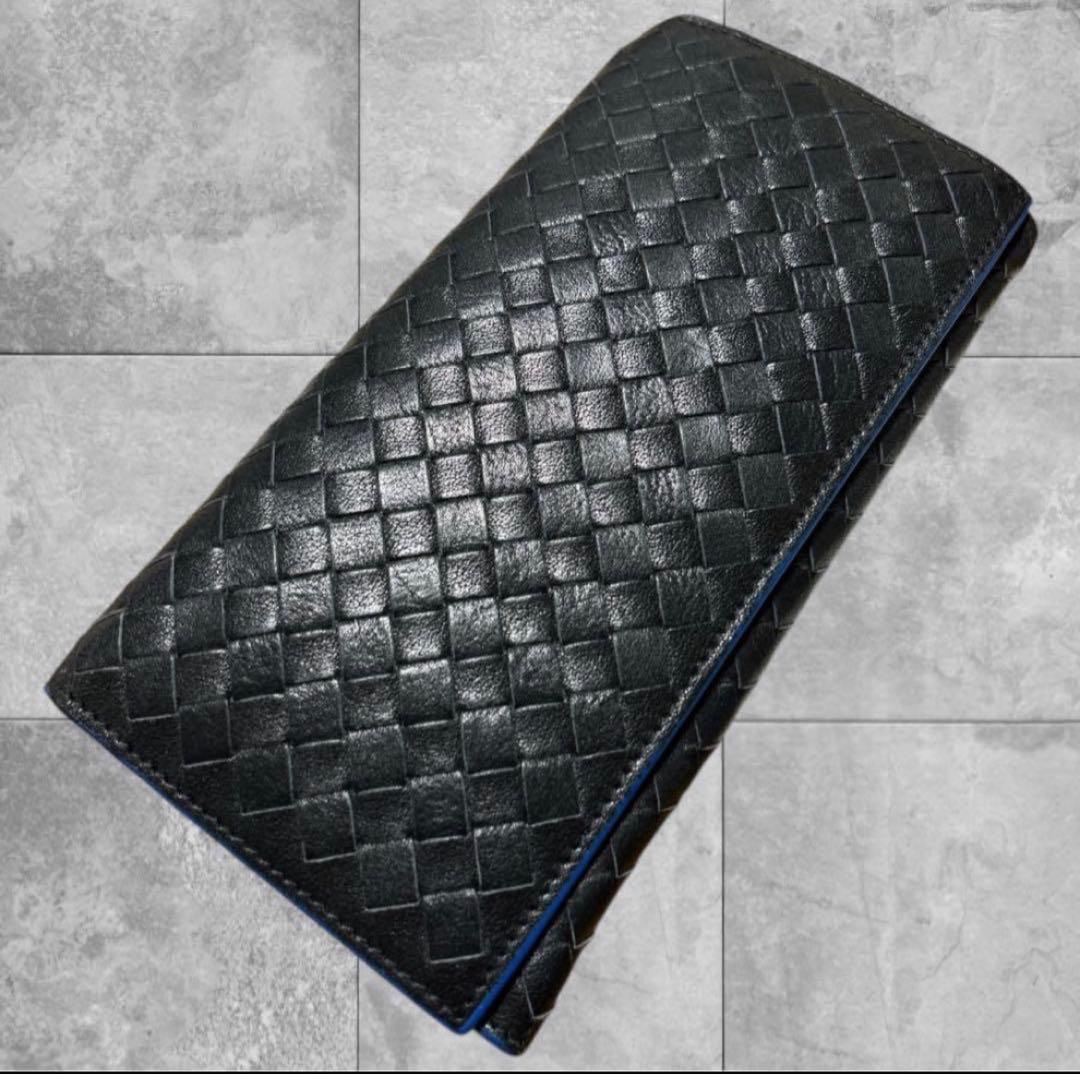 【ボッテガ長財布】バイカラー財布☆美品☆二つ折り長財布☆ロングウォレット☆黒☆青