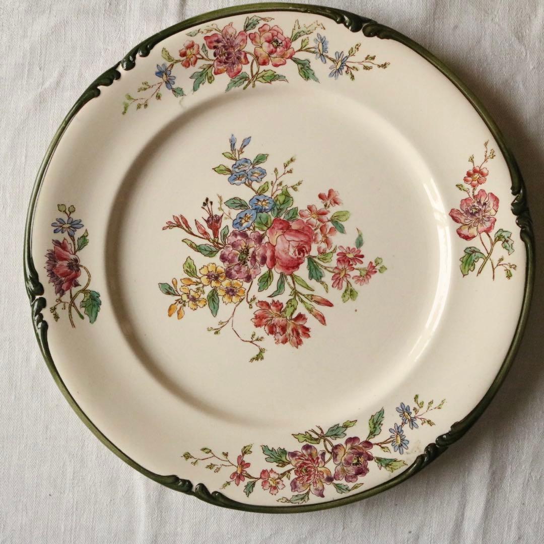 Longchamps 多彩刷り　b 薔薇リボン　プレート　フランス　アンティーク