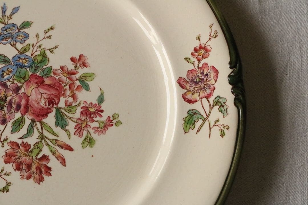 Longchamps 多彩刷り　b 薔薇リボン　プレート　フランス　アンティーク