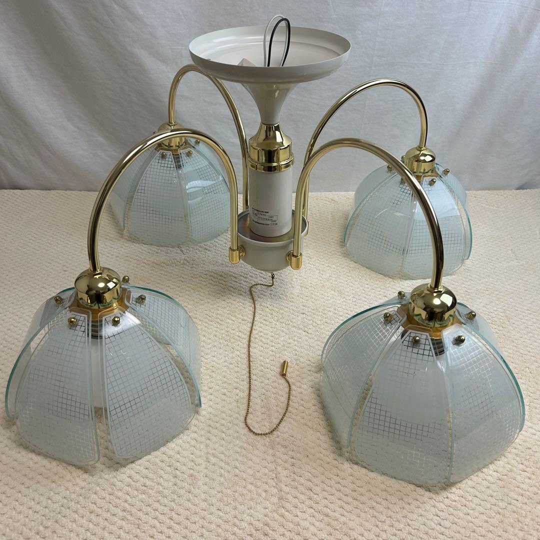 【希少】三菱電機　シャンデリア　照明　4灯　ガラス　アンティーク　レトロ　モダン