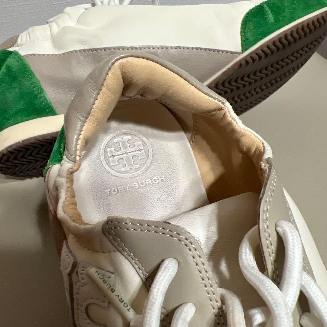極美品TORY BURCH スニーカー ホワイト/グリーン/ベージュ37