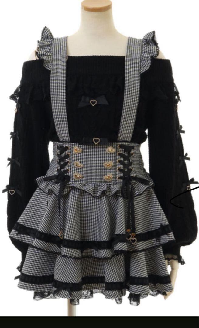 LIZLISA はしごリボンチェックティアードスカパン ブラックチェック