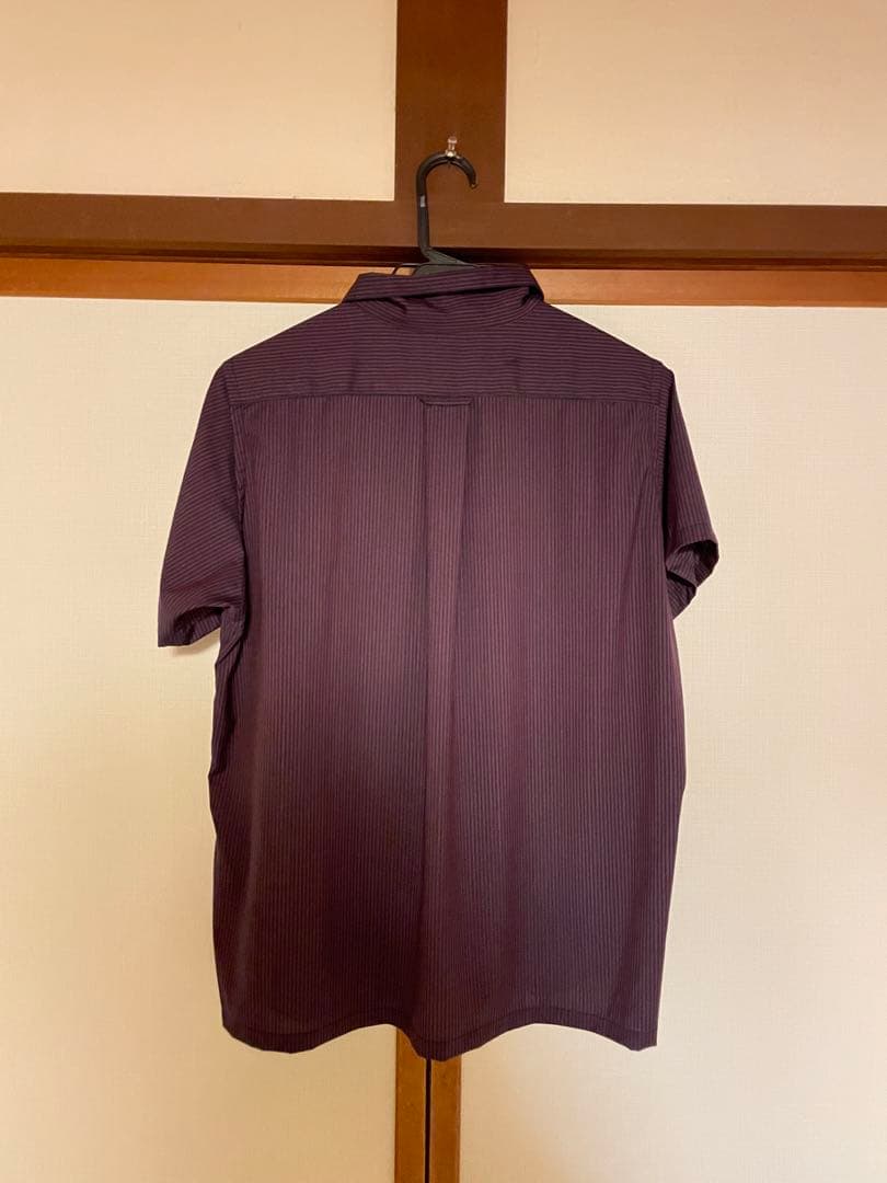 山と道 メリノウール シャツ 半袖 女性 M Bordeaux Stripe