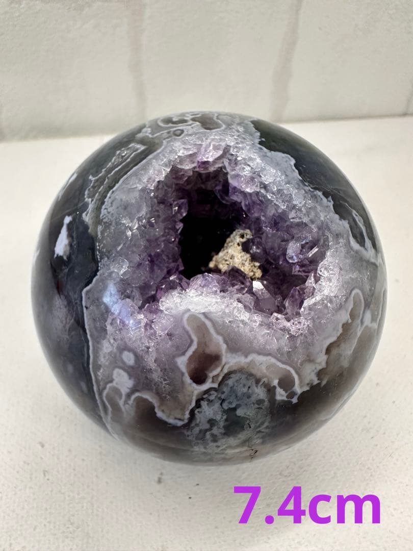 希少　パープルモスアゲート　スフィア　笑口　丸玉