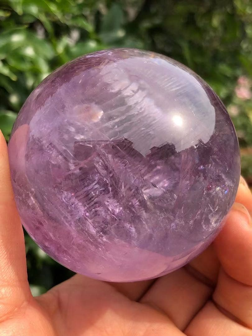 天然石天使指紋付き　アメジストのスフィア　置物YH066