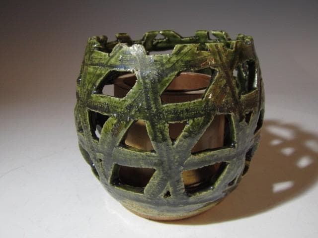 魯山人 織部かご花入 共箱 魯山人芸術の粋を集めた逸品k479