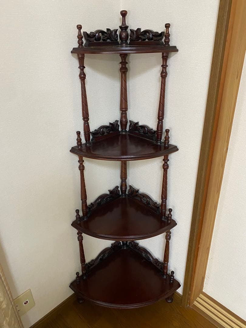 木製コーナーシェルフ 4段 ブラウン アンティーク ウッド コーナーラック