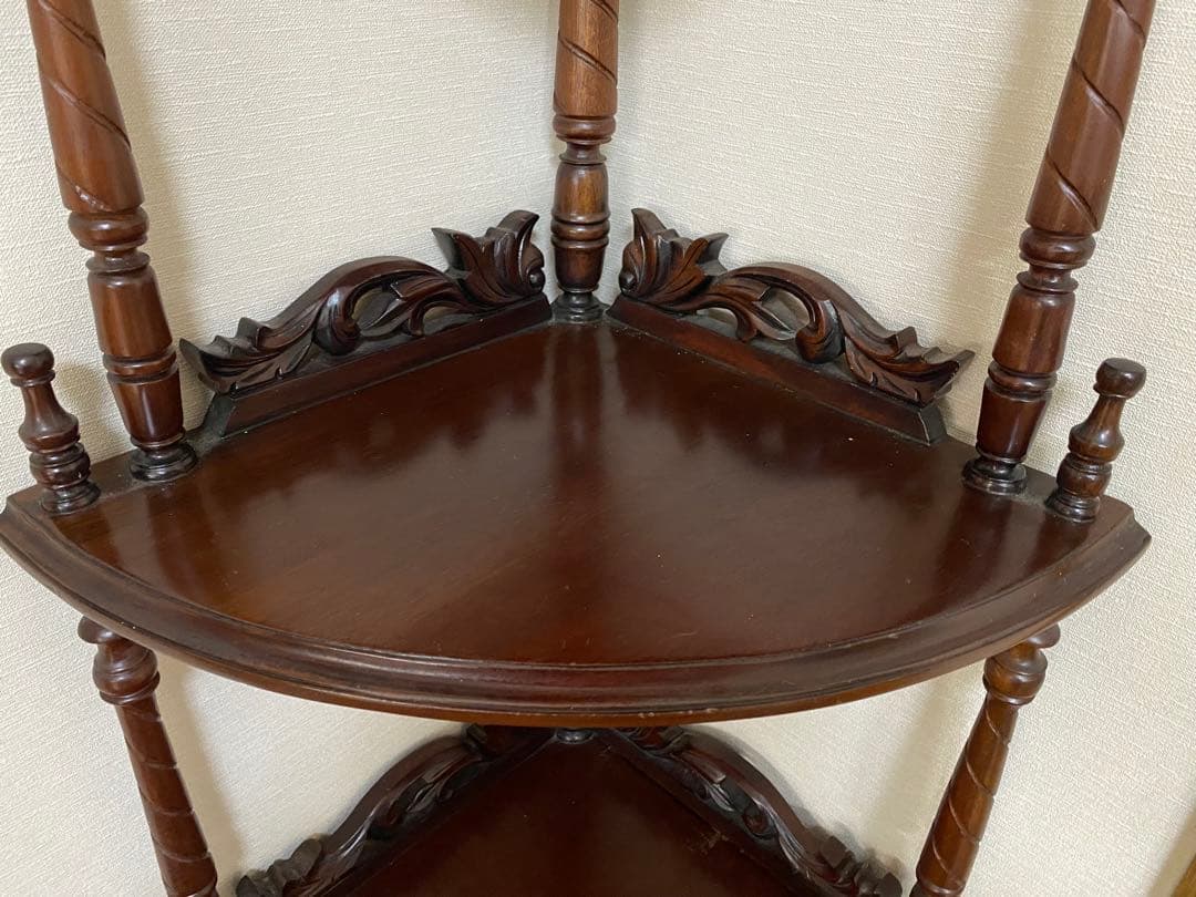 木製コーナーシェルフ 4段 ブラウン アンティーク ウッド コーナーラック