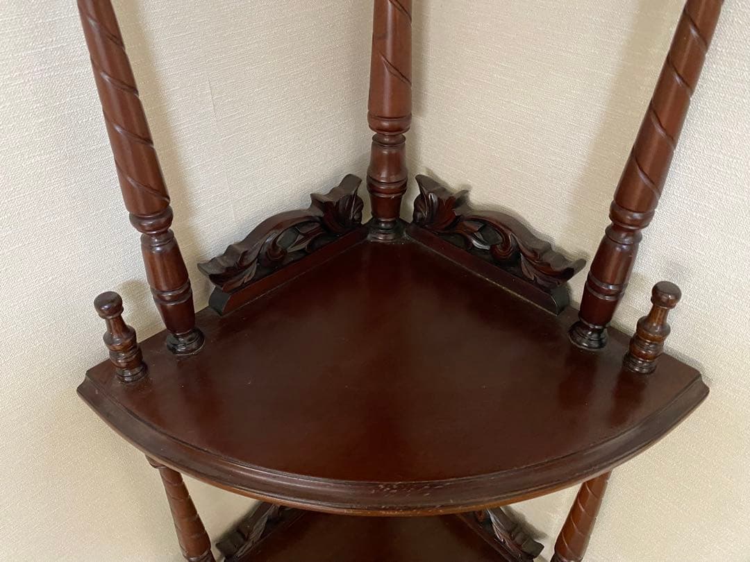 木製コーナーシェルフ 4段 ブラウン アンティーク ウッド コーナーラック