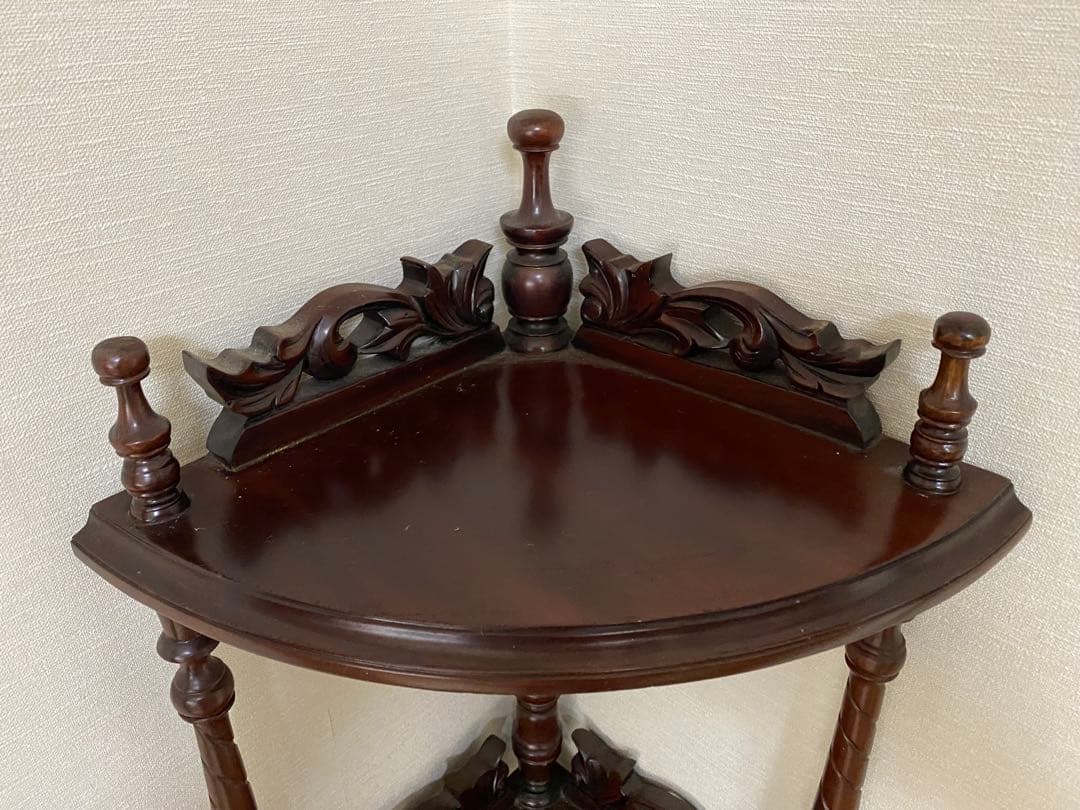 木製コーナーシェルフ 4段 ブラウン アンティーク ウッド コーナーラック