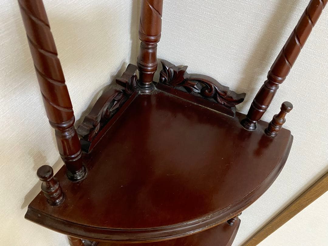 木製コーナーシェルフ 4段 ブラウン アンティーク ウッド コーナーラック