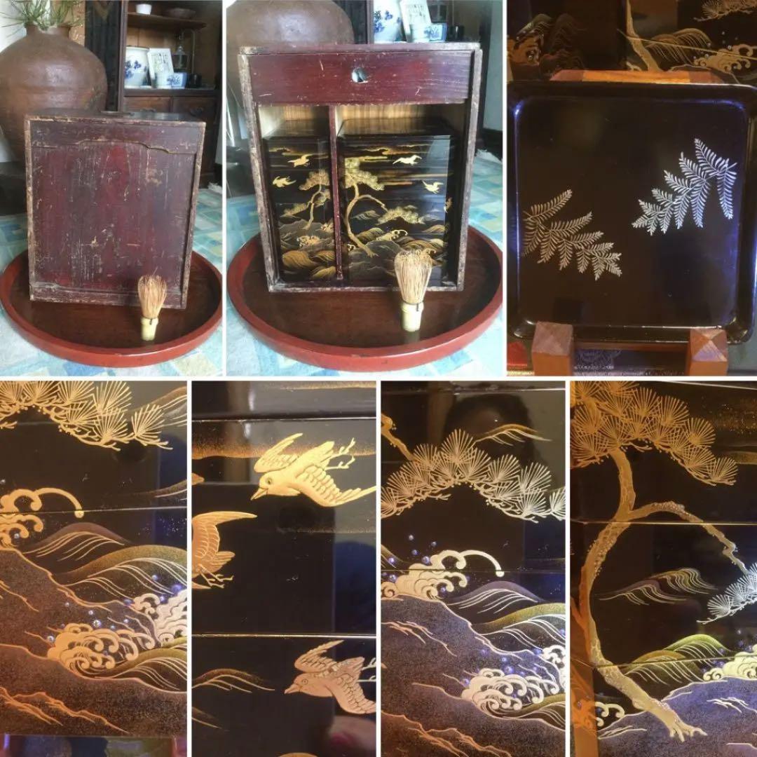 ❣️特別出品 輪島塗 肉合研出蒔絵　波に千鳥図 銀散し　野弁当 重箱