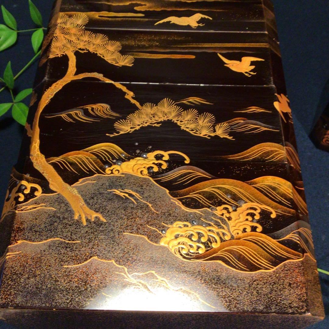 ❣️特別出品 輪島塗 肉合研出蒔絵　波に千鳥図 銀散し　野弁当 重箱