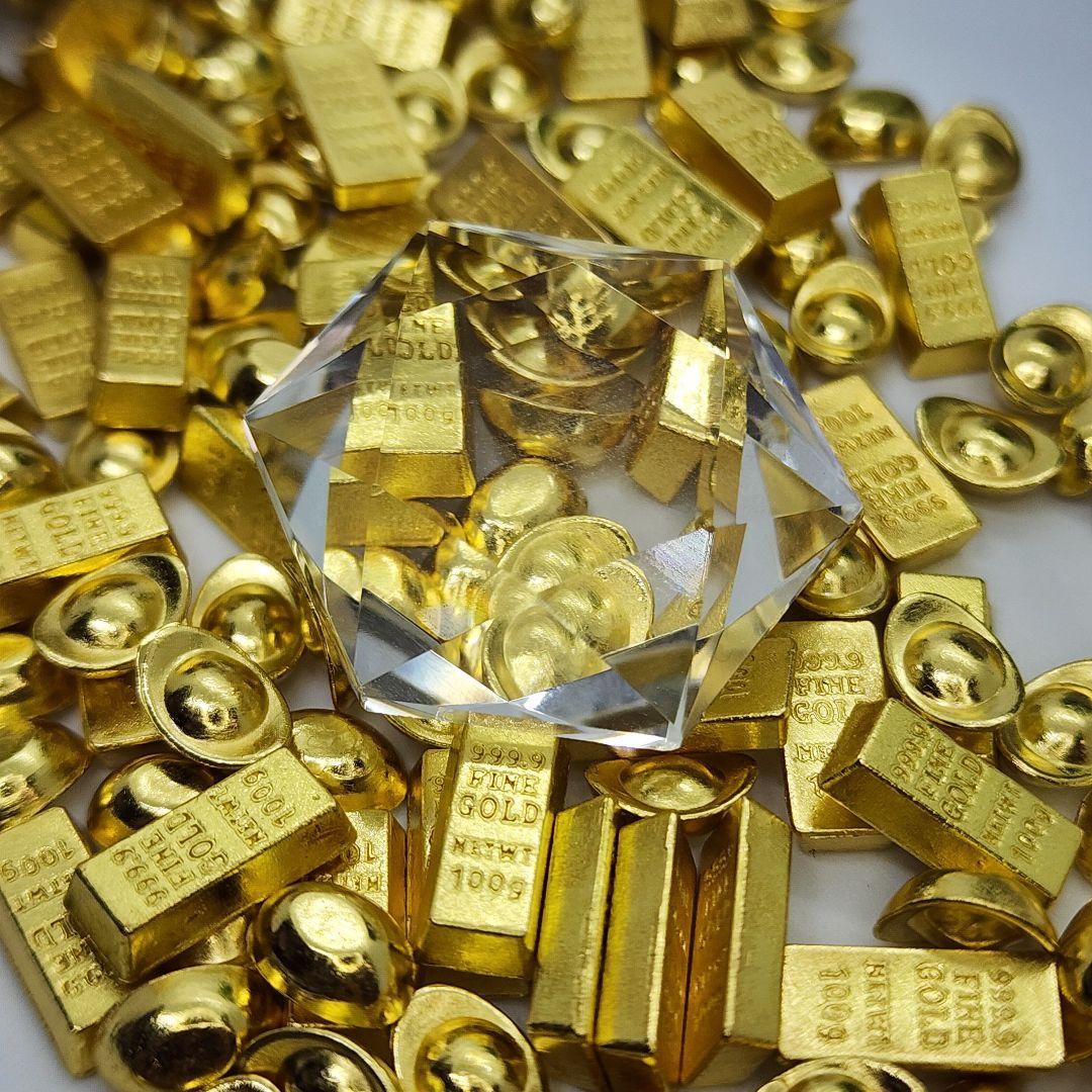 真鍮製元宝＆金の延べ棒セット＋天然水晶六芒星＆容器 風水・開運グッズ ②