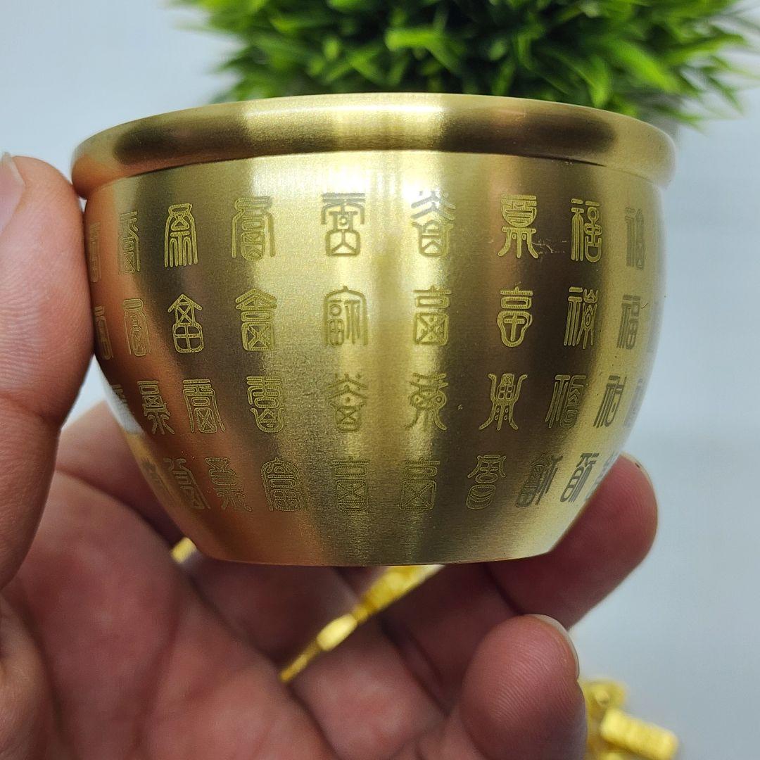 真鍮製元宝＆金の延べ棒セット＋天然水晶六芒星＆容器 風水・開運グッズ ②