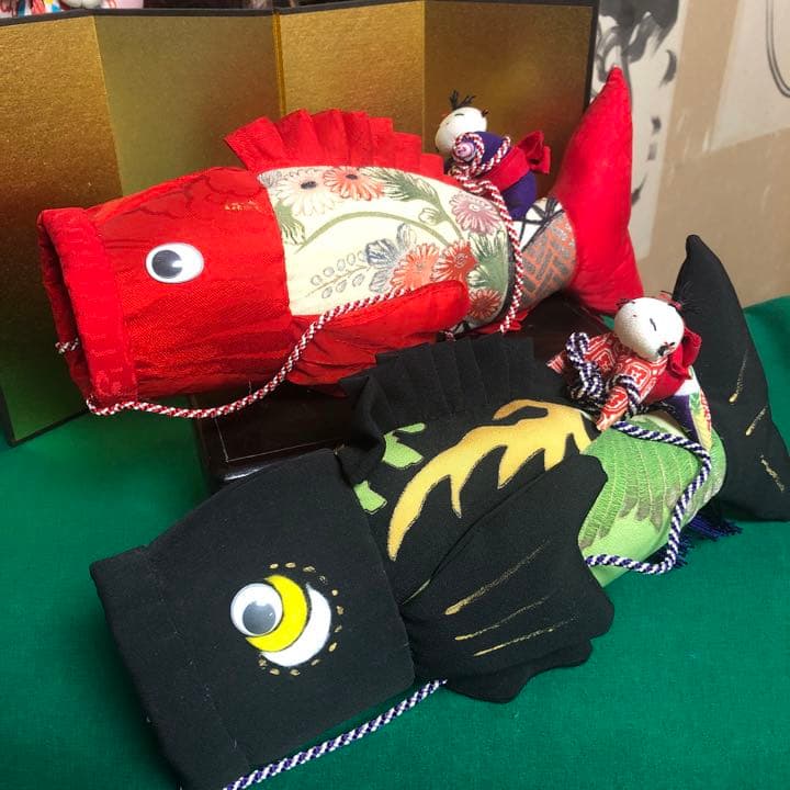 鯉のぼりペア　赤黒こいのぼり　こどもの日　端午の節句　古布幟