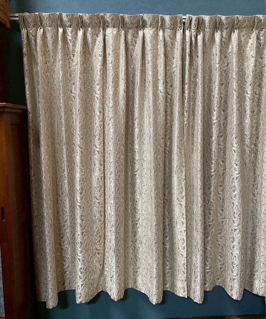 カーテン ダマスク柄180cm 105cm 2枚セット インテリア アンティーク