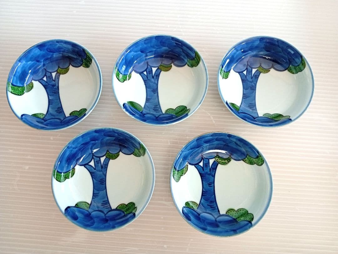 【新品未使用 】 源右衛門 染錦 大樹 小皿 5枚 共箱