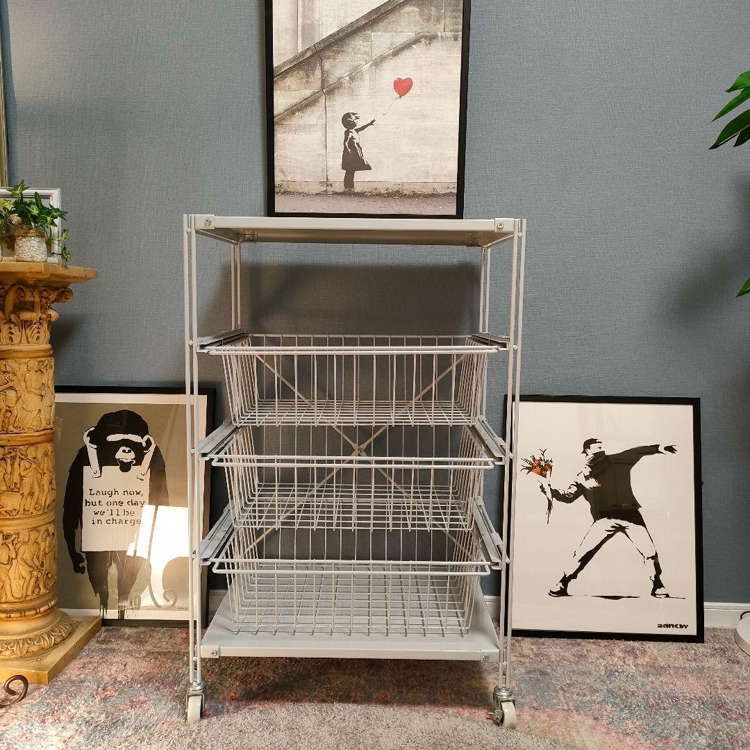 【美品】無印良品 スチールユニットシェルフ バスケット キャスター付き グレー