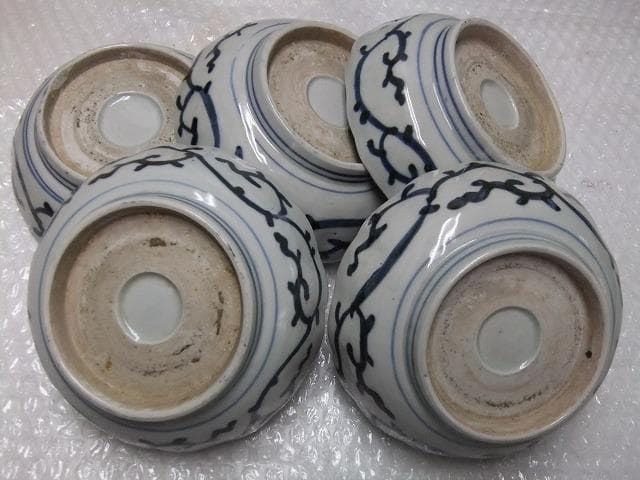 古伊万里　染付　花唐草　なます鉢　江戸中期　5客セット　良好に値するレベル