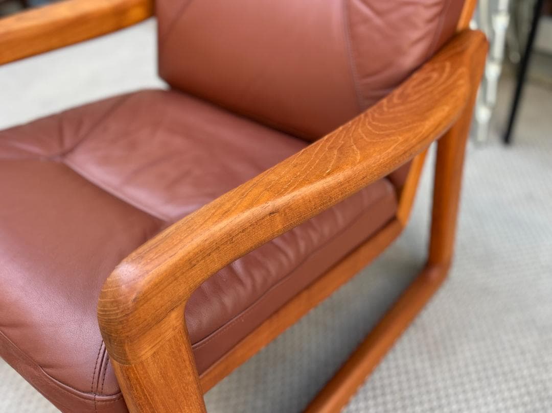 北欧ヴィンテージ☆1970s／デンマーク／1Ｐソファ／チーク材無垢／本革シート