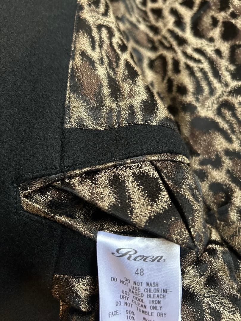 ロエンRoen 鹿革レザー切替　ウールジャケット　48 ブラック