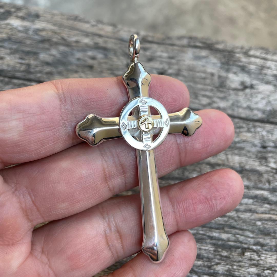 残1 印台メタル付 ホイール クロス ネックレス トップ チェーン ハンドメイド