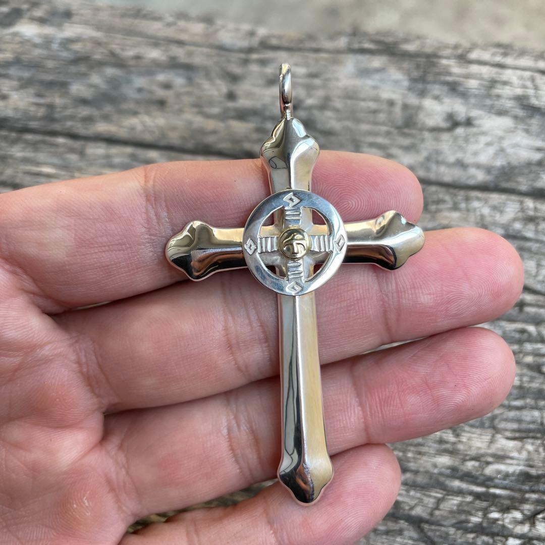 残1 印台メタル付 ホイール クロス ネックレス トップ チェーン ハンドメイド