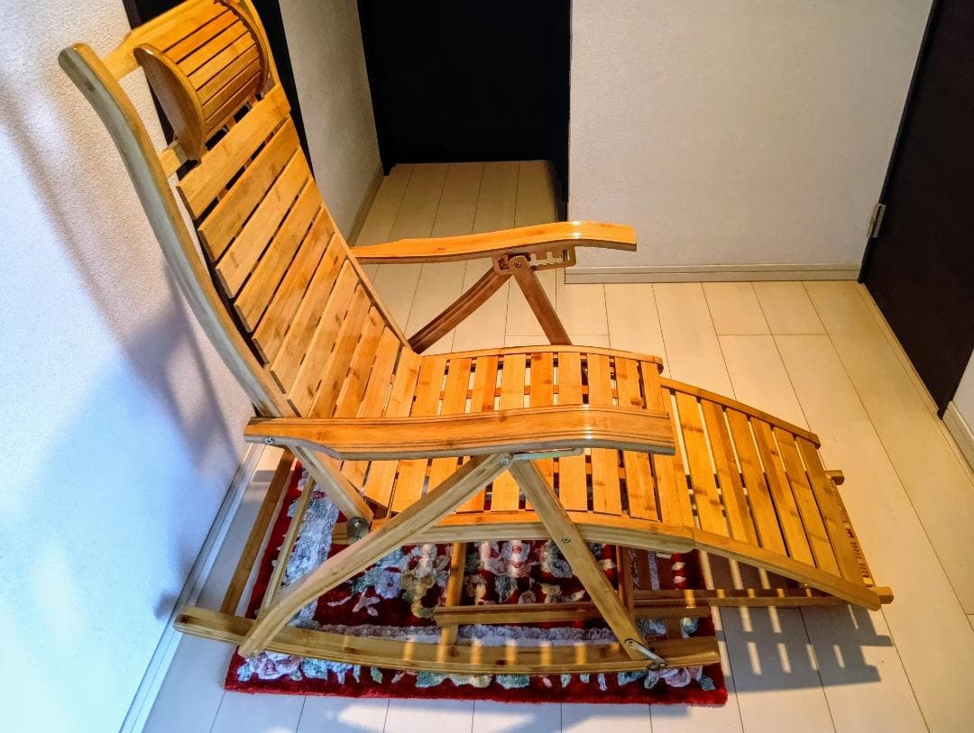 竹製 ロッキングチェア リクライニング 折りたたみ式 マッサージ底板付き