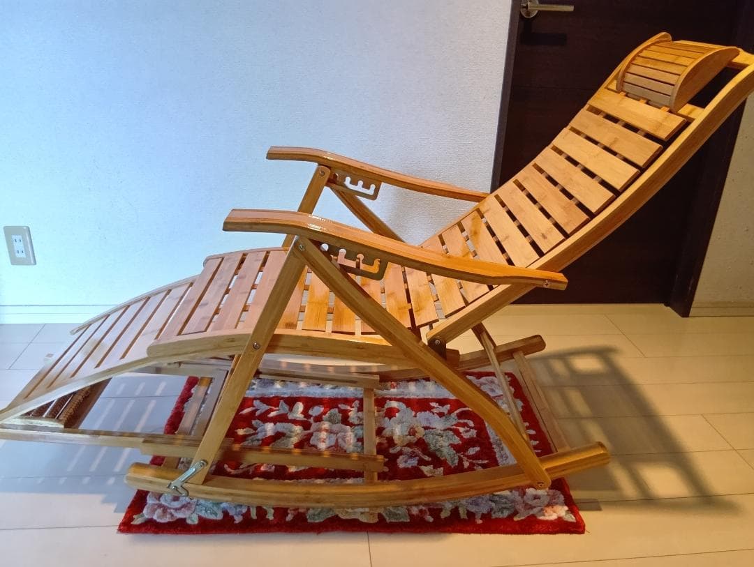 竹製 ロッキングチェア リクライニング 折りたたみ式 マッサージ底板付き