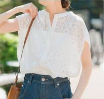 スピックアンドスパン 新品 PEレース フレンチスリーブシャツ(ホワイト)