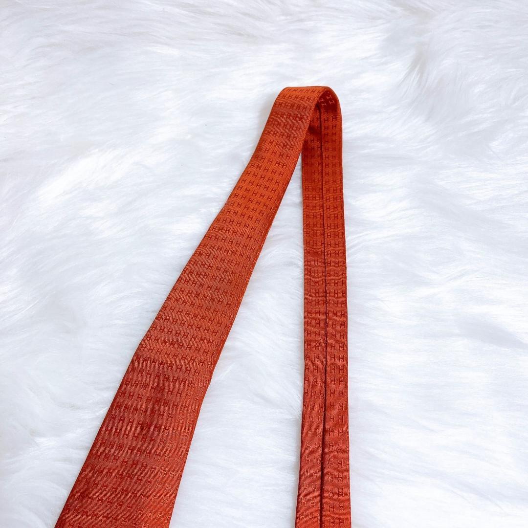 美品✨HERMES エルメス 最高級ネクタイ ファソネ H柄 エルメスオレンジ