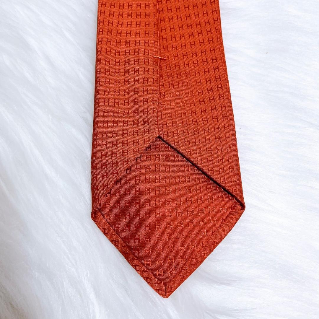 美品✨HERMES エルメス 最高級ネクタイ ファソネ H柄 エルメスオレンジ