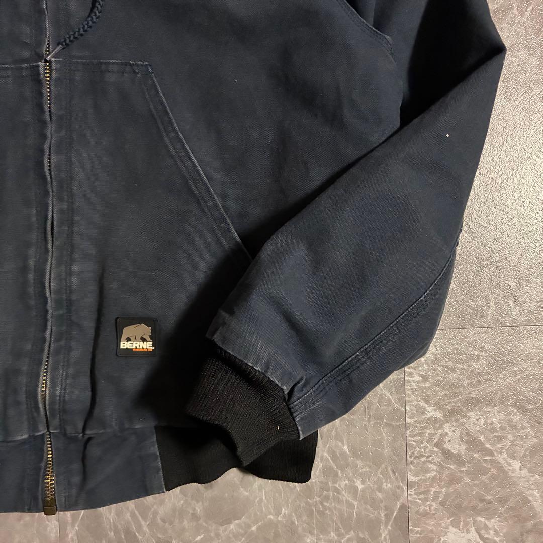 90s BERNE ダック地アクティブジャケット企業刺繍ロゴ ビック刺繍 短丈M