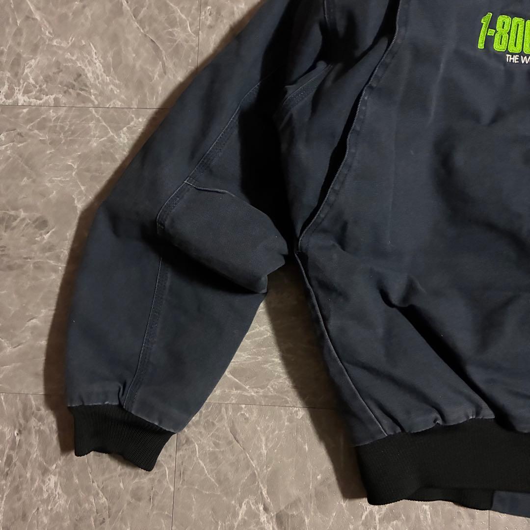 90s BERNE ダック地アクティブジャケット企業刺繍ロゴ ビック刺繍 短丈M