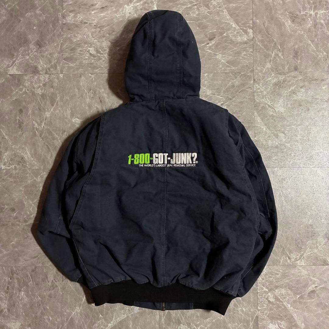 90s BERNE ダック地アクティブジャケット企業刺繍ロゴ ビック刺繍 短丈M