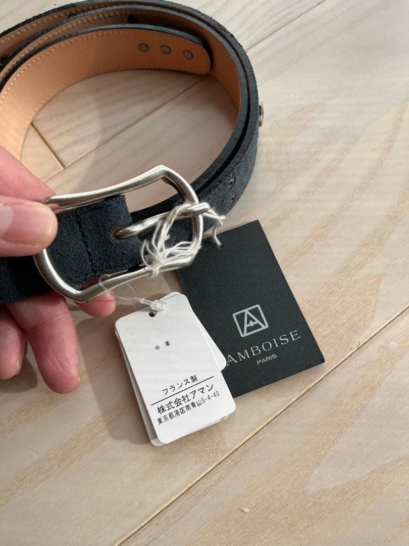 未使用品　AMBOISE ネイビーレザー ベルト 星型装飾　90 フランス製