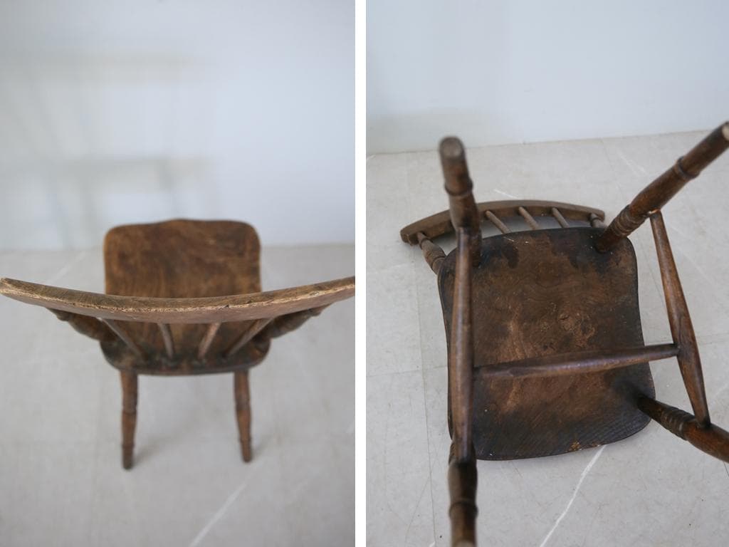 英国アンティーク木製キッチンチェア/ダイニングイス/椅子/飾り棚(89-12-2