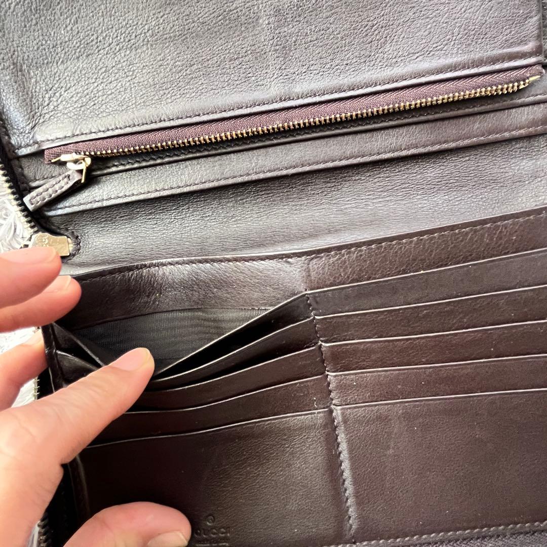 GUCCI✨大きめ長財布　オーガナイザー　ラウンドファスナー　シマ　ブラウン