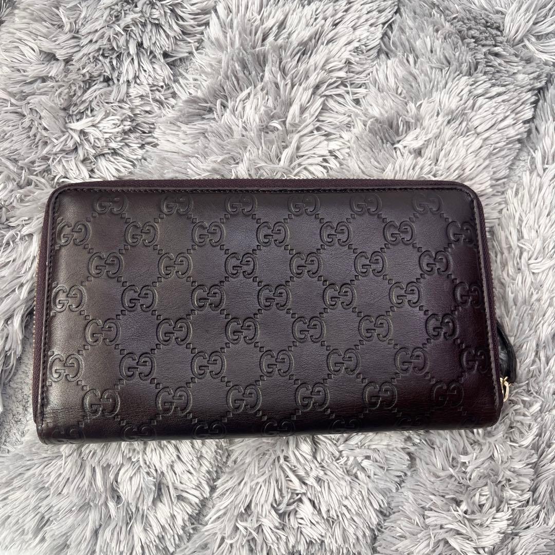 GUCCI✨大きめ長財布　オーガナイザー　ラウンドファスナー　シマ　ブラウン