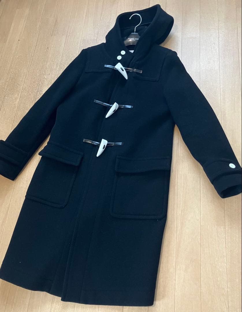 HYKEハイク ダッフルコート ロング ヘリンボーン メルトン 白トグル 黒 L