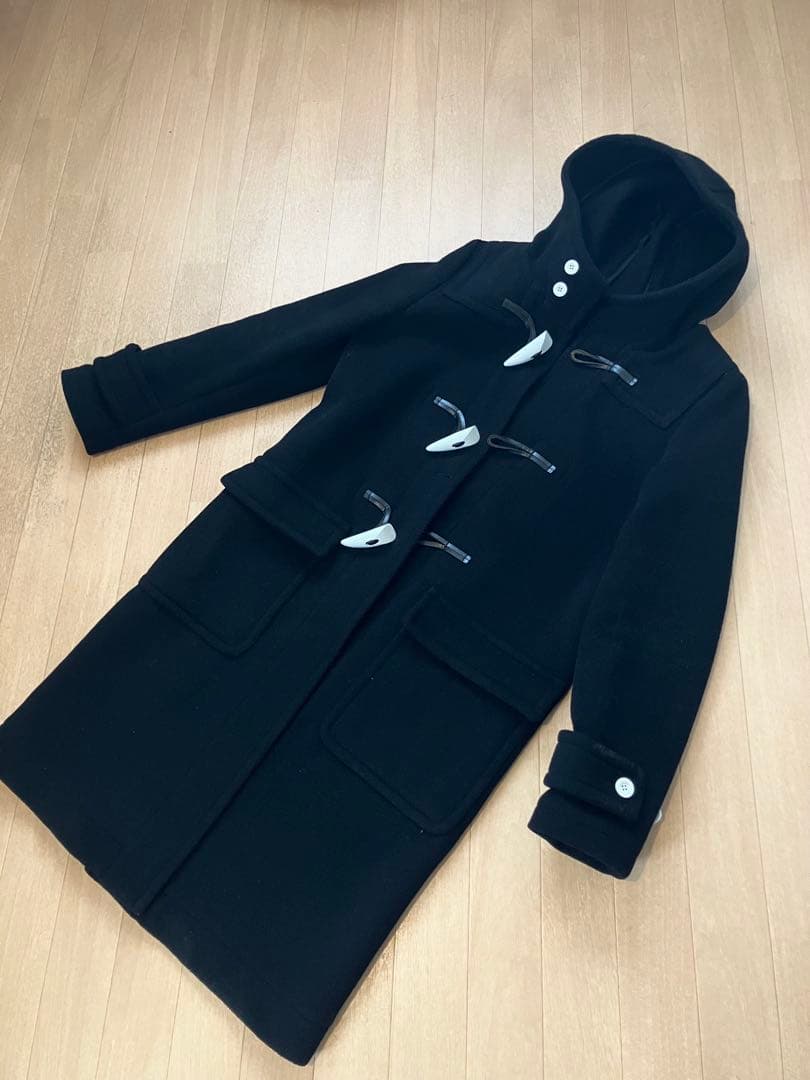 HYKEハイク ダッフルコート ロング ヘリンボーン メルトン 白トグル 黒 L