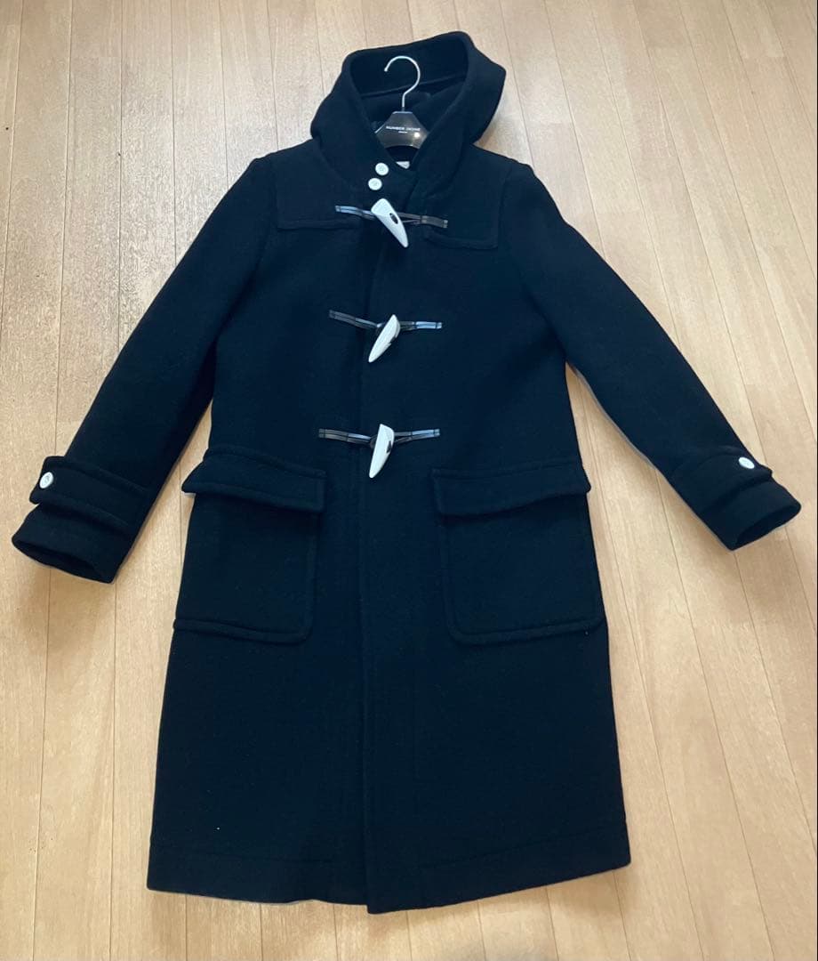 HYKEハイク ダッフルコート ロング ヘリンボーン メルトン 白トグル 黒 L