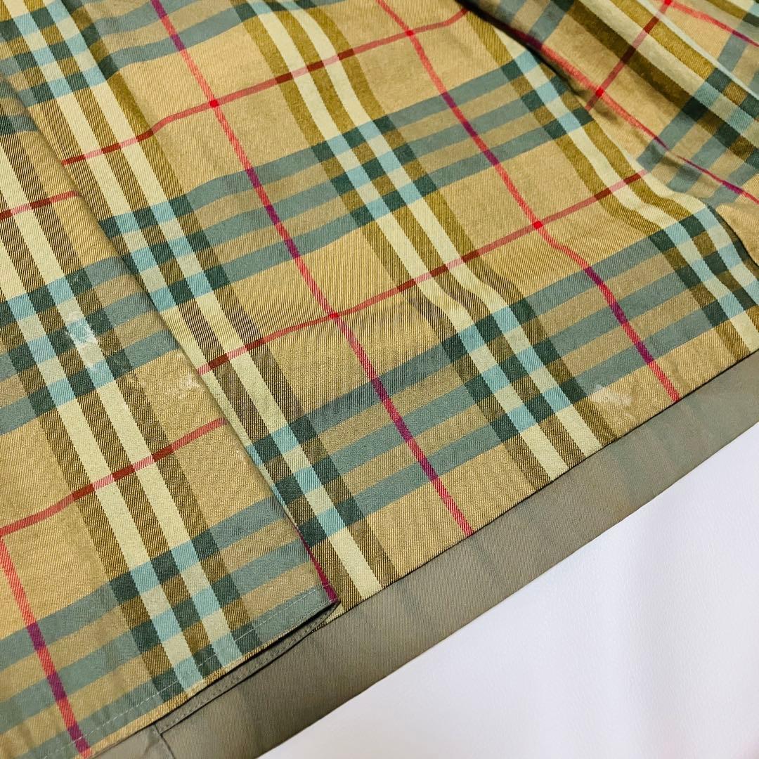 希少✨バーバリー 英国製 トレンチコート チェック ダブル　玉虫色　光沢