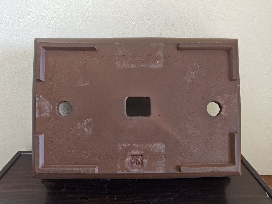 陶器製長方形盆栽鉢 大型　落款　丸四 約45.5cm×32.5cm×11.5cm