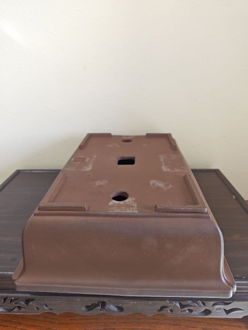 陶器製長方形盆栽鉢 大型　落款　丸四 約45.5cm×32.5cm×11.5cm